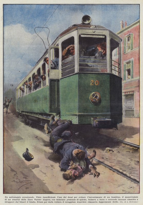 En enestående redning (farve litho) af Achille Beltrame