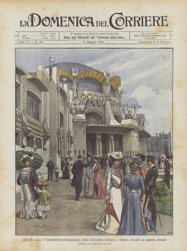 Åbning af den 1. internationale udstilling for moderne dekorativ kunst i Torino foran Rotonda DOnore af Achille Beltrame