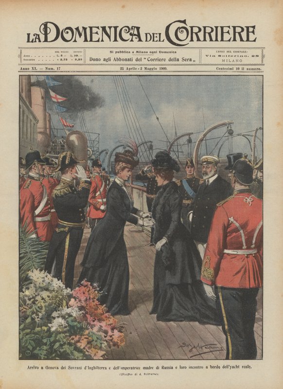Ankomst til Genova af de engelske suveræner og den russiske kejserinde og deres møde? af Achille Beltrame