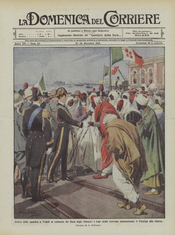 Ankomst af holdet i Tripoli under kommando af hertugen af Abruzzo, de arabiske ledere modtager ? af Achille Beltrame