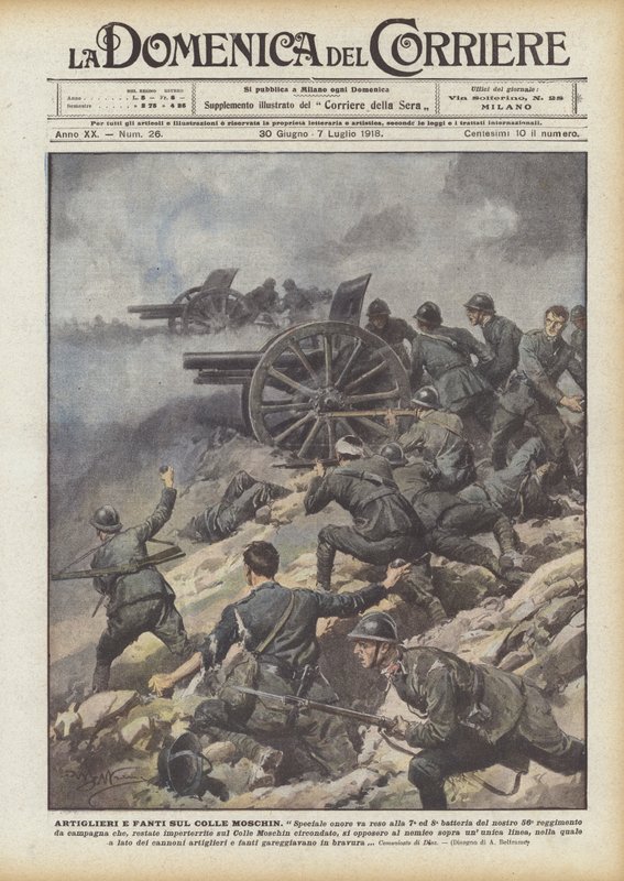 Gunners og infanterister på Moschin-bakken af Achille Beltrame