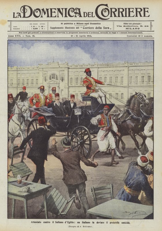 Angreb mod sultanen af ​​Egypten afleder en italiener den drabsagtige kugle af Achille Beltrame