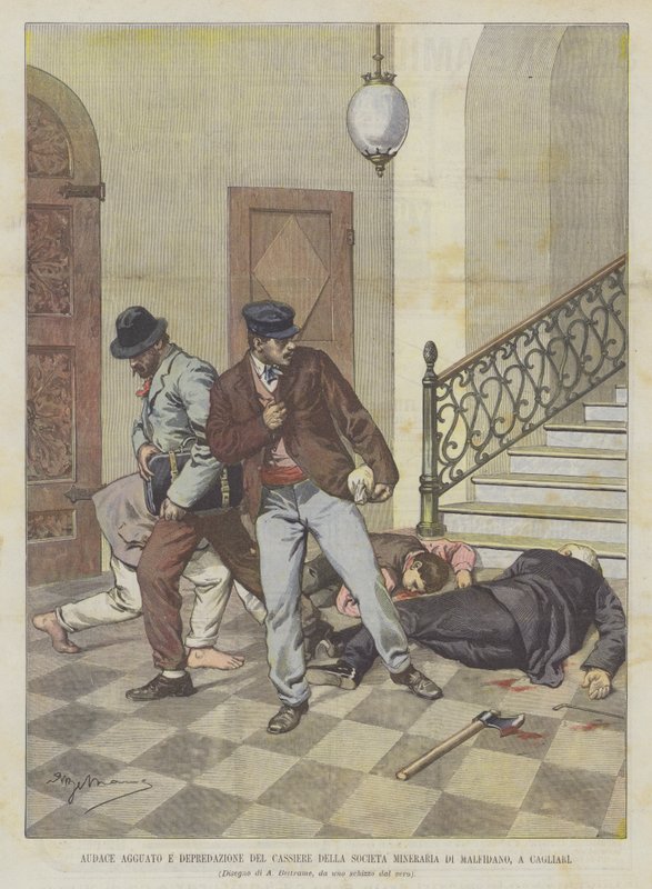 Fed baghold og plyndring af kassereren fra mineselskabet Malfidano, i Cagliari af Achille Beltrame