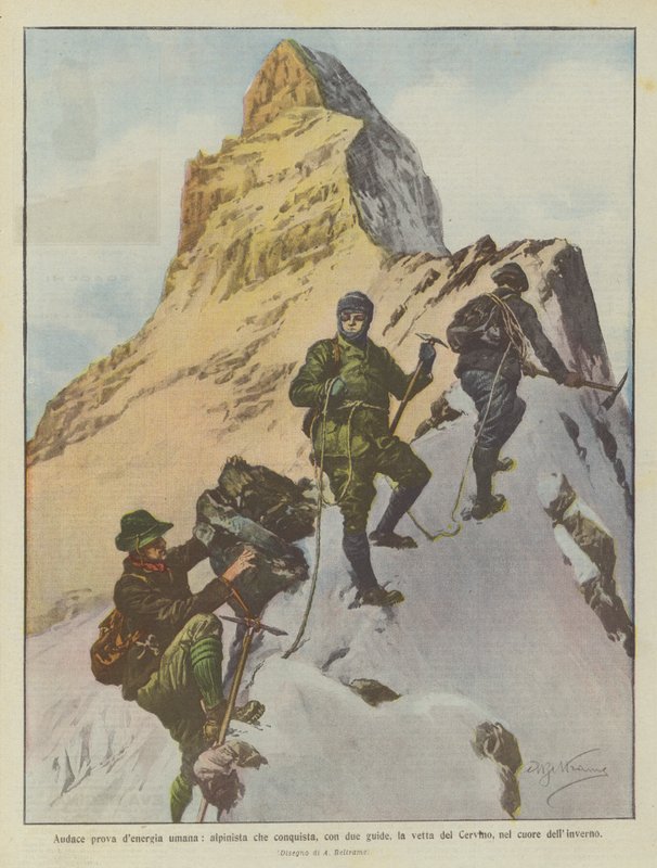 En bjergbestiger og to guider besejrer Matterhorn-toppen midt om vinteren med en vovet opvisning af menneskelig energi af Achille Beltrame