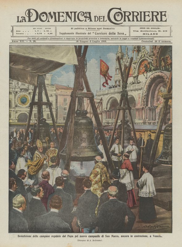 Velsignelse af de klokker, som paven har doneret til det nye klokketårn i Markuskirken, der stadig er under opførelse, i Venedig af Achille Beltrame