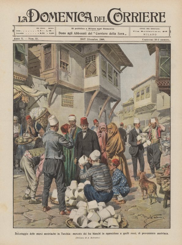 Boykot af østrigske varer i Tyrkiet, marked for hvide fezzes i modsætning til hvide fezzes? af Achille Beltrame