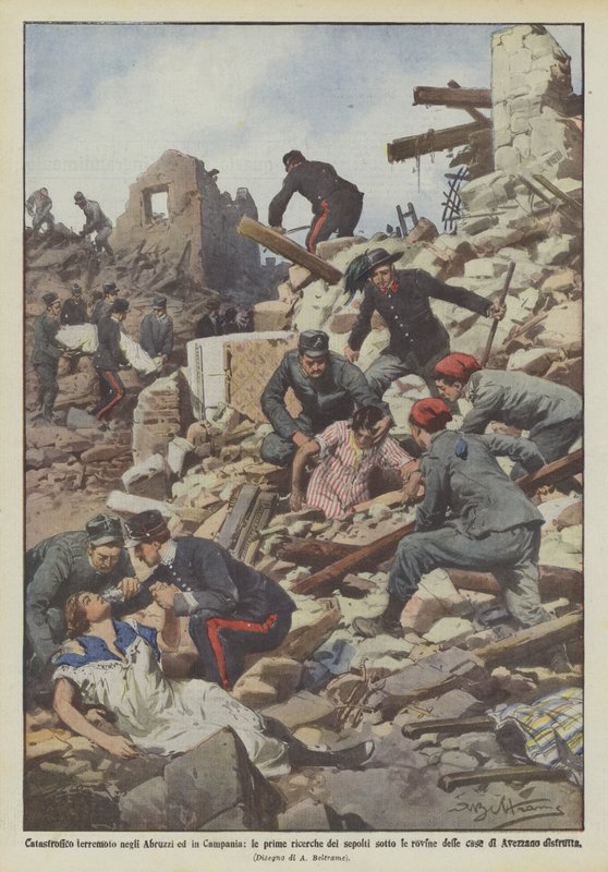 Katastrofale jordskælv i Abruzzi og Campania, de første eftersøgninger efter dem, der er begravet under ruinerne? af Achille Beltrame