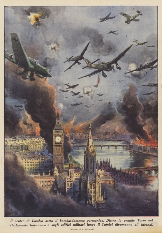 Det centrale London under den germanske bombning (Colour Litho) af Achille Beltrame