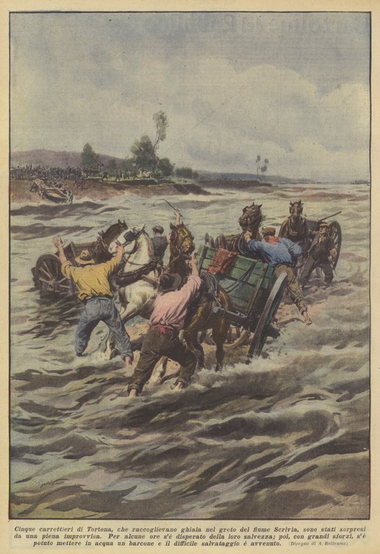 Fem vognmænd fra Tortona, der samler grus i flodlejet ved Scrivia-floden? af Achille Beltrame