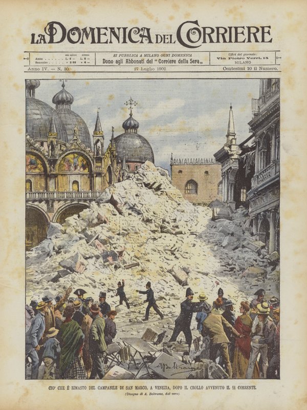Hvad er tilbage af Campanile di San Marco i Venedig efter sammenbruddet, der fandt sted den 14. af Achille Beltrame