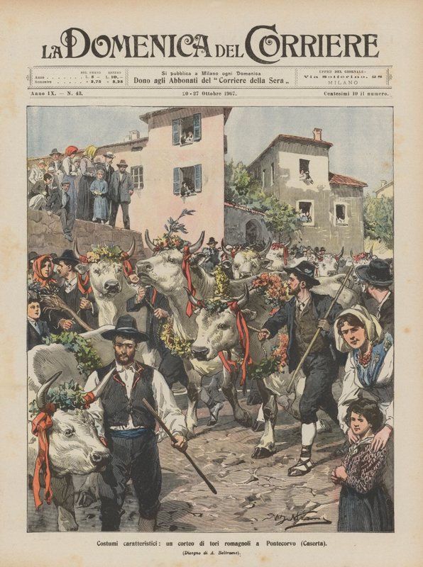 Karakteristiske dragter, en procession af tyre fra Romagna i Pontecorvo (Caserta) af Achille Beltrame