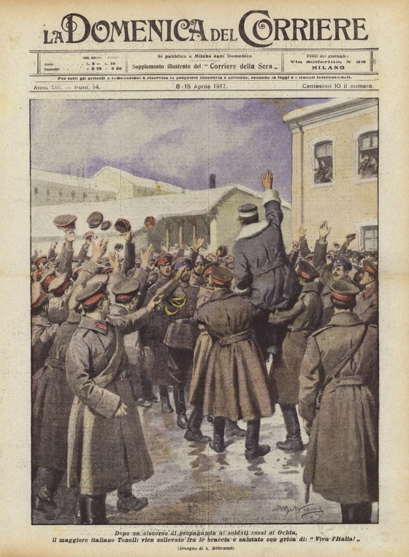 Efter en propagandatale til de russiske soldater i Ochta, kommer den italienske major Tonelli? af Achille Beltrame