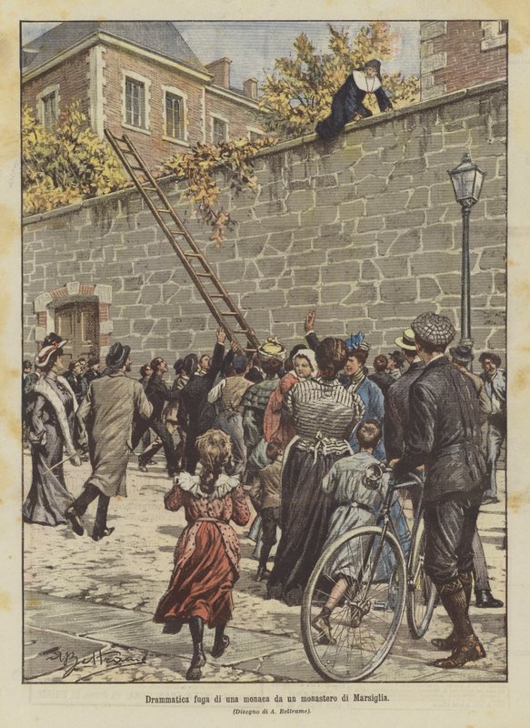 Dramatisk flugt for en nonne fra et kloster i Marseille af Achille Beltrame