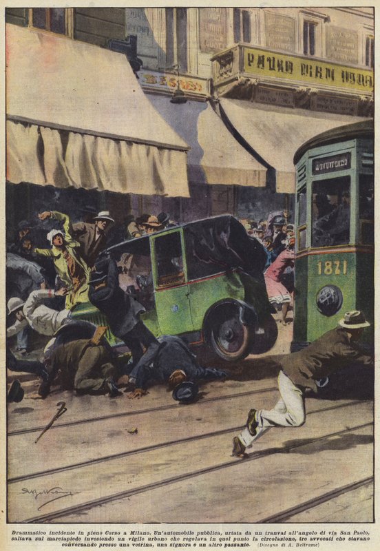 Dramatisk ulykke midt på Corso i Milano af Achille Beltrame