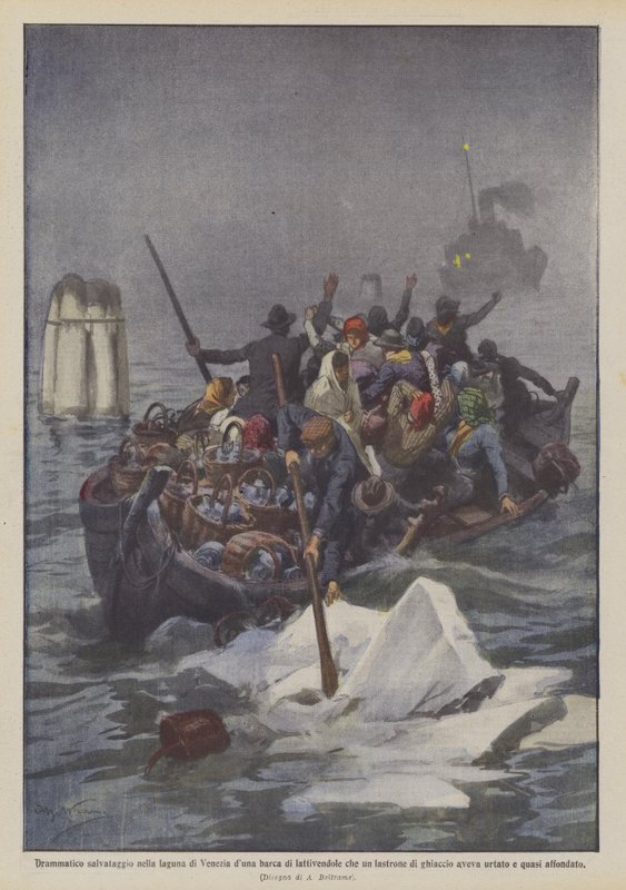 Dramatisk redning i den venetianske lagune af en båd af lattivendole at en plade? af Achille Beltrame