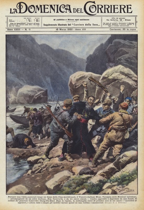 Under et pastoralt besøg langs en flod i det sydlige Kina, den italienske biskop Mons? af Achille Beltrame