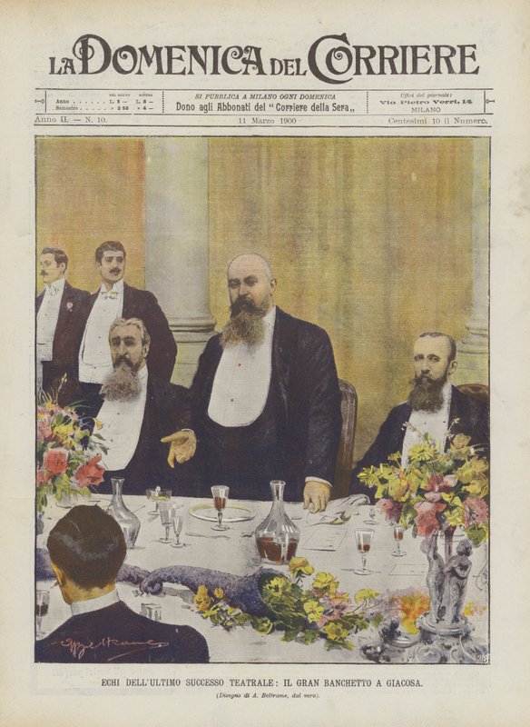 Ekkoer af den sidste teatralske succes, den store banket i Giacosa af Achille Beltrame