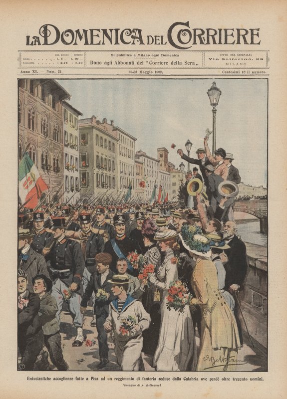 En begejstret velkomst i Pisa til et infanteriregiment, der vendte tilbage fra Calabrien, hvor de havde det meget godt. af Achille Beltrame