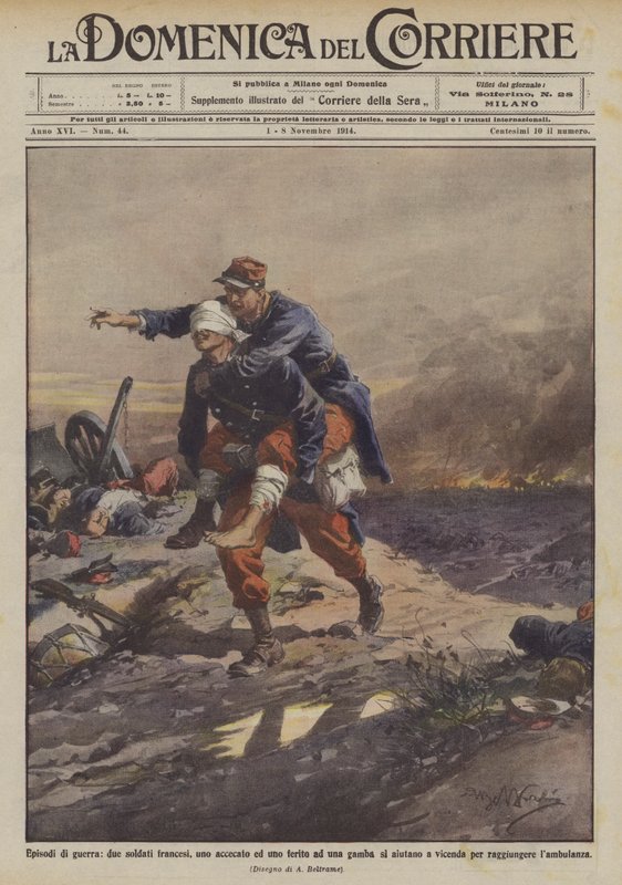 Episoder af krig, to franske soldater, en blindet og en såret i benet, hjælper hinanden? af Achille Beltrame