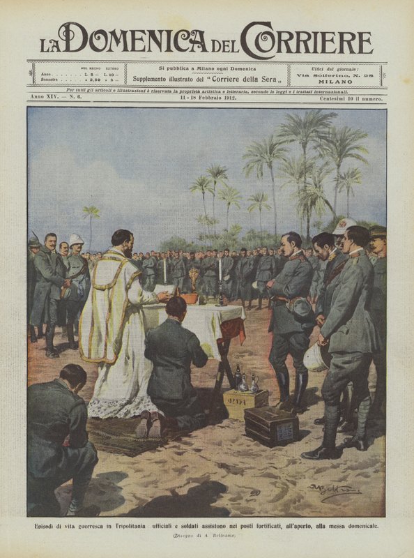 Episoder af krigerisk liv i Tripolitanien, officerer og soldater, der hjælper på de befæstede poster? af Achille Beltrame