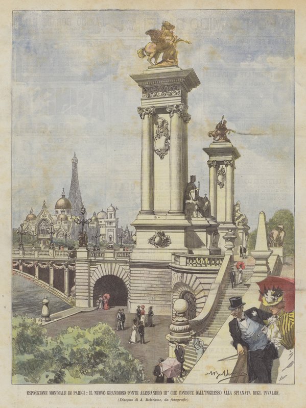 Paris verdensudstilling, den store nye Alexander III-bro, der fører fra indgangen? af Achille Beltrame