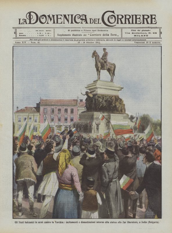 Balkanstaterne i våben mod Tyrkiet, opfordringer og demonstrationer omkring statuen? af Achille Beltrame