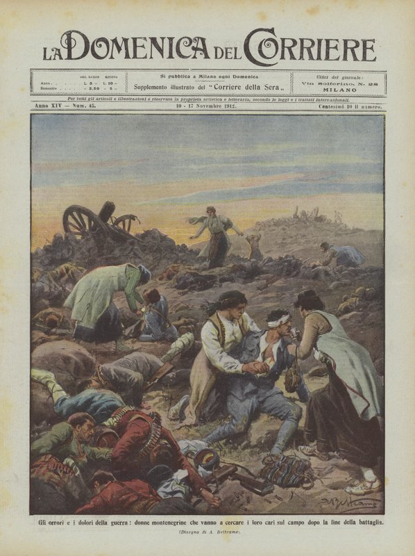 Krigens rædsler og smerter, montenegrinske kvinder, der går for at lede efter deres kære i marken? af Achille Beltrame