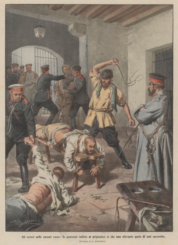 Rædslerne i de russiske fængsler, de straffe, der påføres fanger, så en betydelig del af dem bukker under af Achille Beltrame