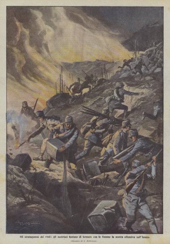 De besejredes listige forsøg, østrigerne forsøger at stoppe vores offensive sullsonzo med flammer af Achille Beltrame