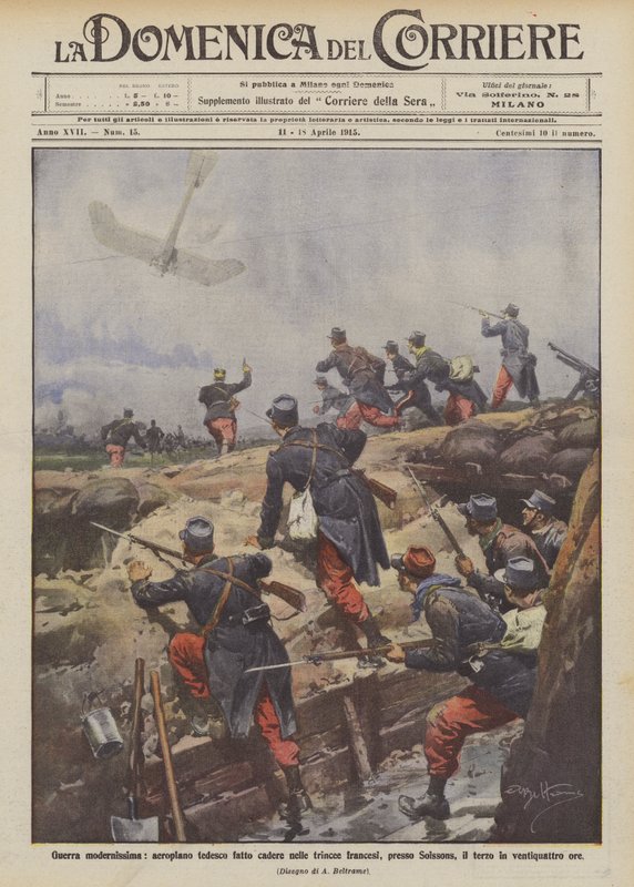 State-of-the-art krigsførelse, tysk fly faldt i franske skyttegrave nær Soissons? af Achille Beltrame