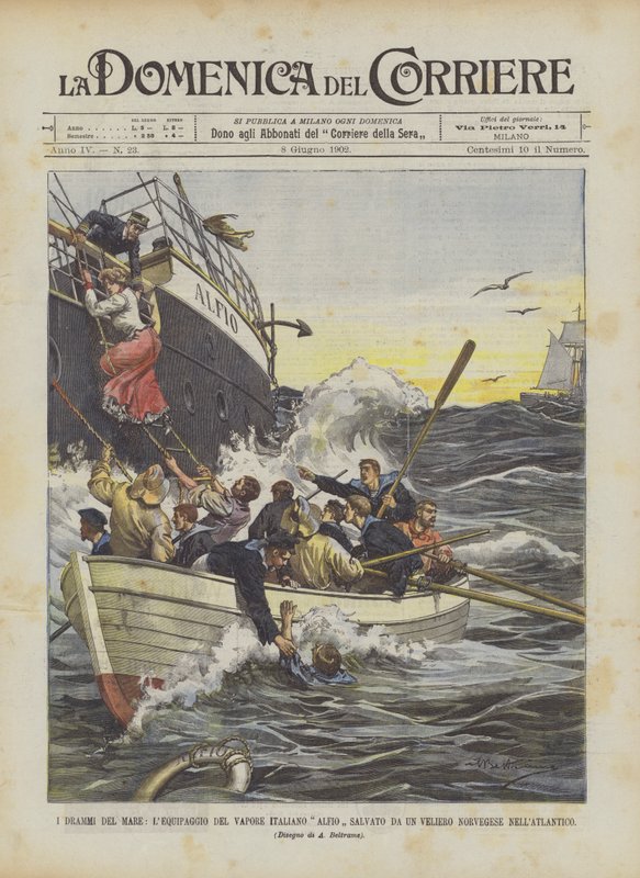Havets dramaer, Det italienske dampbesætningsmedlem Alfio reddet af et norsk skib i Atlanterhavet af Achille Beltrame