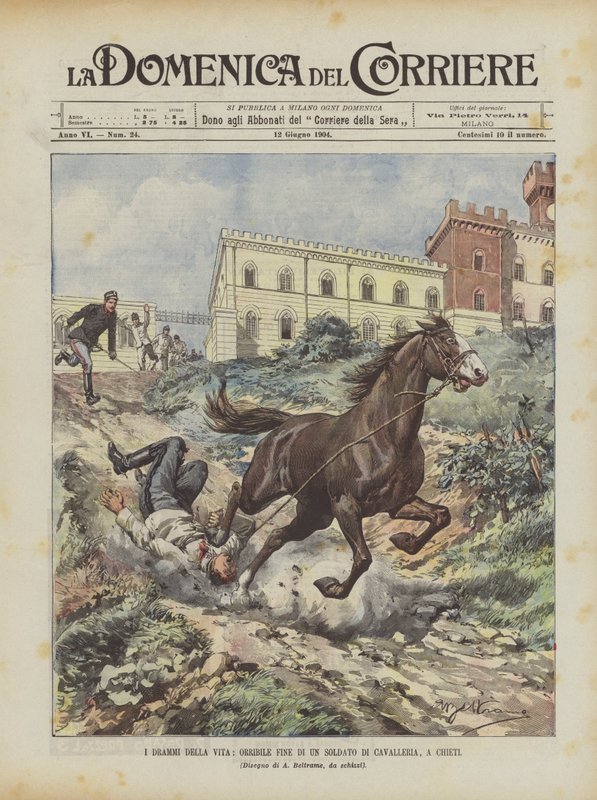 Livets dramaer, den frygtelige afslutning på en kavalerisoldat, In Chieti af Achille Beltrame
