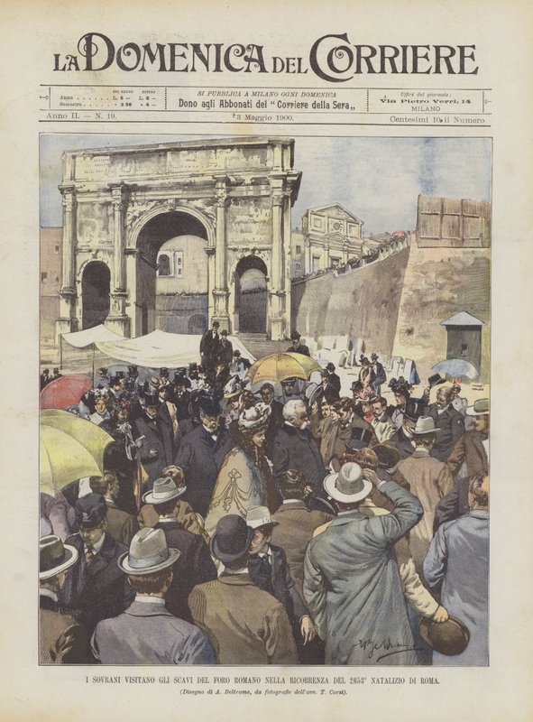 Suverænerne besøger udgravningerne af Forum Romanum på Roms 2653-års jubilæum af Achille Beltrame