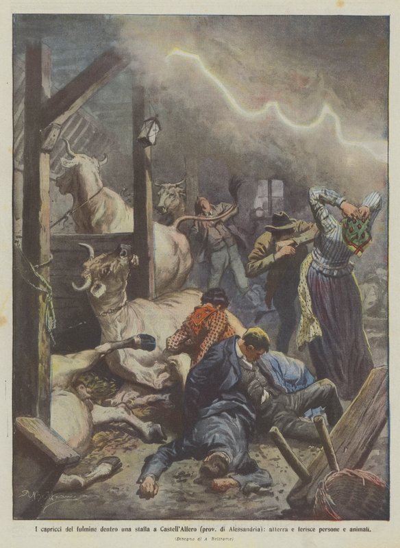 Lynets luner inde i en stald i CastellAlfero (provinsen Alessandria), lander og sårer ? af Achille Beltrame