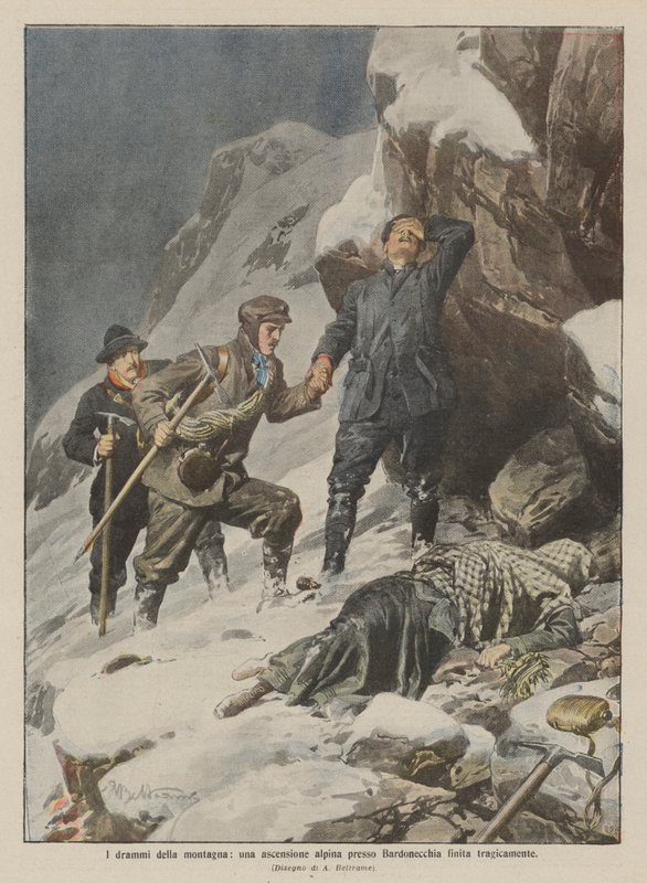Bjergdramaer, en bjergbestigning i nærheden af Bardonecchia, der endte tragisk af Achille Beltrame