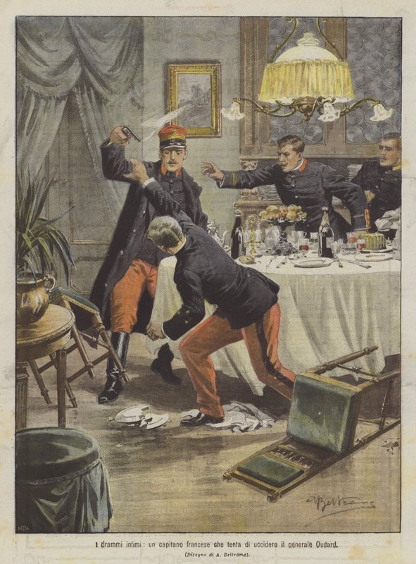 Intime dramaer, en fransk kaptajn, der forsøger at dræbe general Oudard af Achille Beltrame