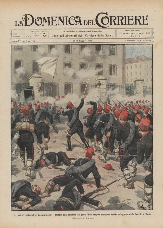 De alvorlige begivenheder i Konstantinopel, de makedonske troppers stormning af kasernen, der blev trukket ? af Achille Beltrame