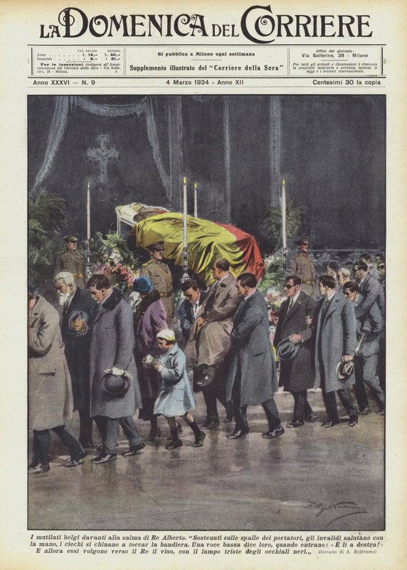 De lemlæstede belgiere foran liget af kong Albert af Achille Beltrame