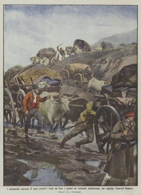 De maleriske konvojer af primitive vogne trukket af okser og kørt af militariserede bønder? af Achille Beltrame