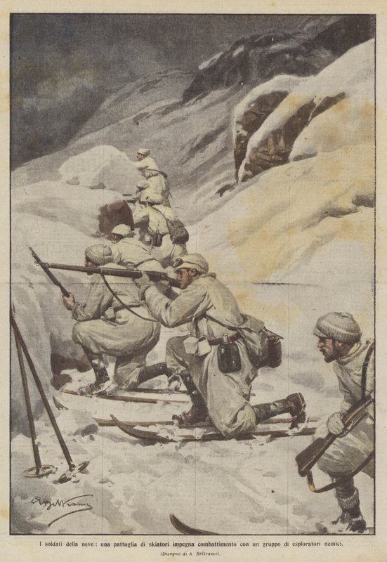 Soldiers of the snow, en patrulje af skiløbere i kamp med en gruppe fjendtlige spejdere af Achille Beltrame