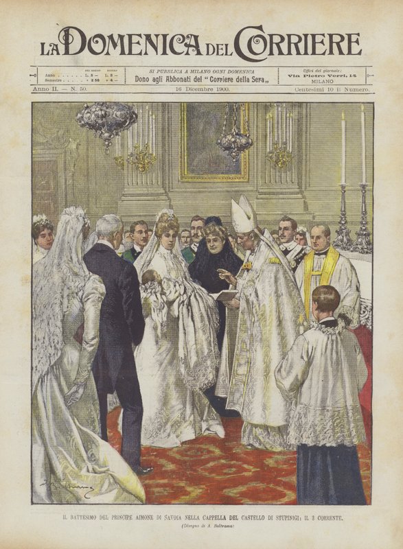 Prins Aimone Di Savoias dåb i kapellet på slottet Stupinigi, det nuværende 3. af Achille Beltrame