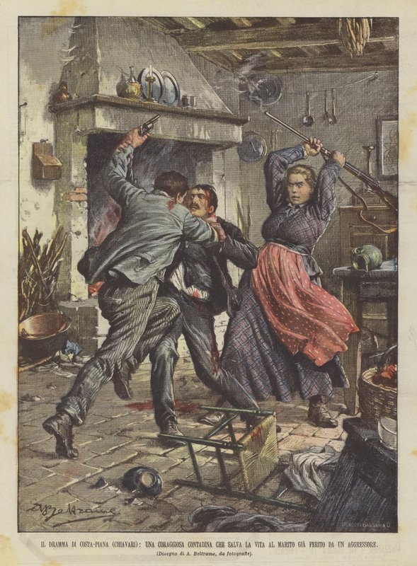 Dramaet om Costa-Piana (Chiavari), en modig bondekvinde, der allerede redder sin mands liv? af Achille Beltrame