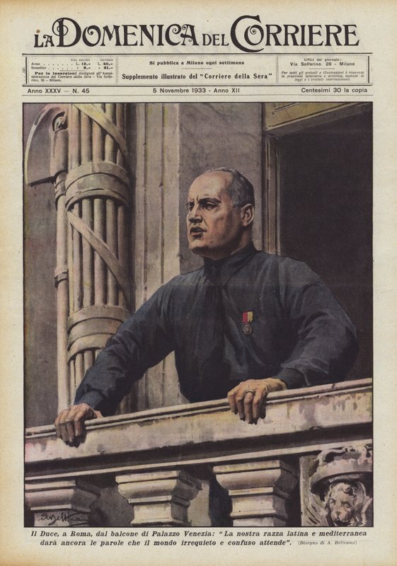 Il Duce, i Rom, fra Palazzo Venezias balkon, vil vores latinske og middelhavsrace stadig give? af Achille Beltrame