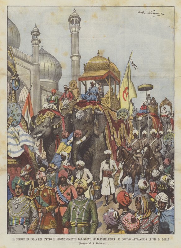 The Durbar i Indien For New King of England Recognition Act krydser processionen Dehlis gader af Achille Beltrame