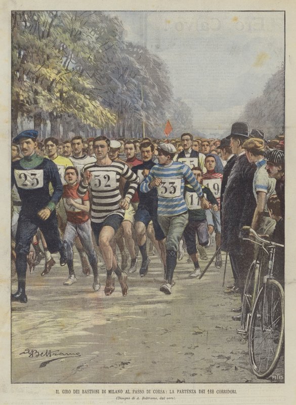 Giro dei Bastioni di Milano ved Passo di Corsa, starten på de 160 løbere af Achille Beltrame