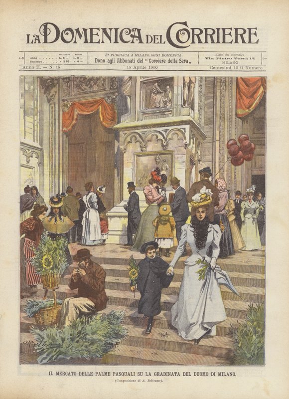 Påskepalmemarkedet på trappen til Milanos domkirke af Achille Beltrame