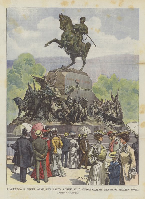 Monumentet til prins Amedeo, hertug af Aosta, i Torino, af billedhuggeren Calandra, indviet sidste onsdag af Achille Beltrame