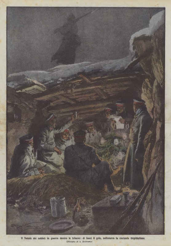 Julen for soldaterne i krigen i skyttegravene, udenfor frosten, under jorden den konstante bange anelse af Achille Beltrame