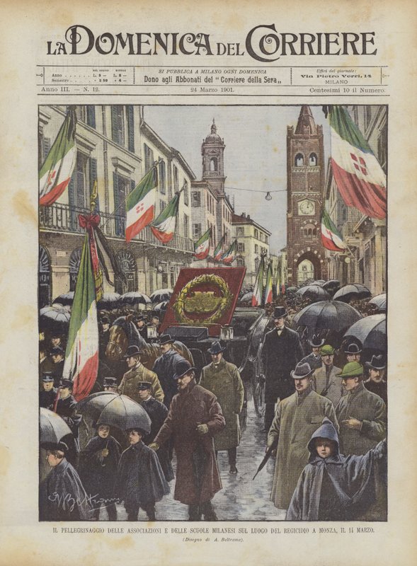 De milanesiske foreningers og skolers pilgrimsrejse til regicidestedet i Monza den 14. marts af Achille Beltrame