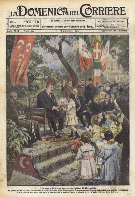 Sultanen af ​​Egypten blandt de italienske forældreløse børn i Alexandria af Achille Beltrame